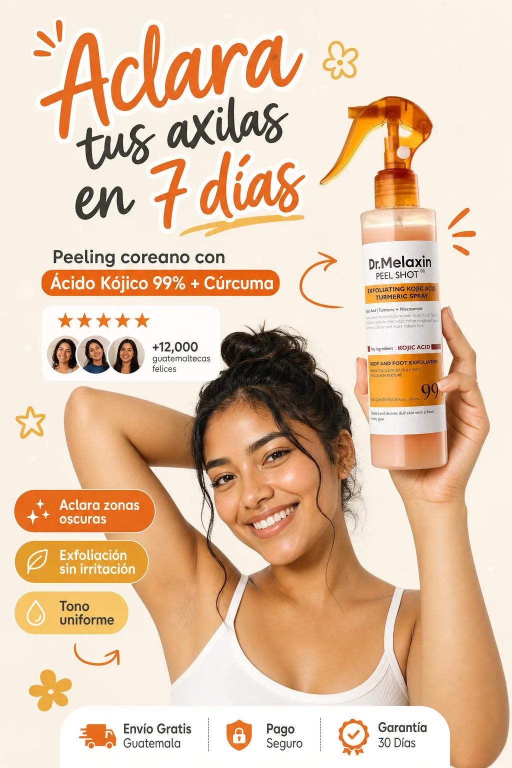 Dr. Melaxin Peel Shot — Spray Aclarante Ácido Kójico 99%