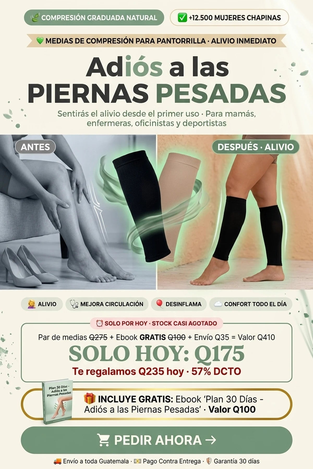 Mangas de Compresión Graduada · Alivio Piernas Pesadas e Hinchazón · (Negro/Beige)