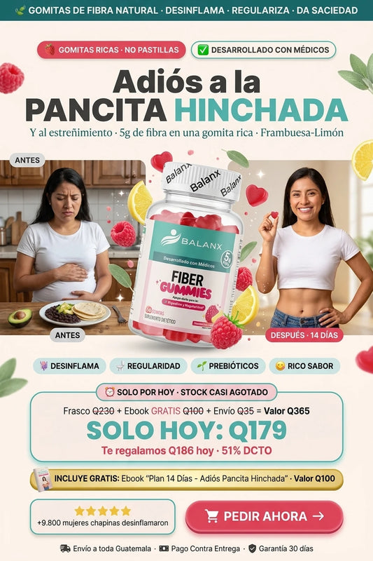 Gomitas de Fibra · Adiós Pancita Hinchada y Estreñimiento · 60 Gomitas Frambuesa-Limón