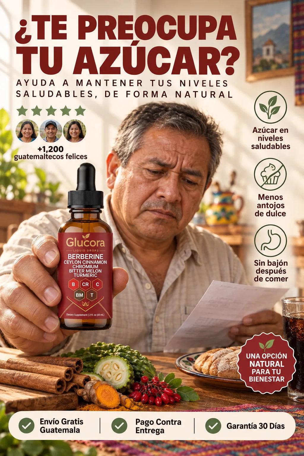 Glucora gotas con 5 plantas para apoyar niveles saludables de azucar
